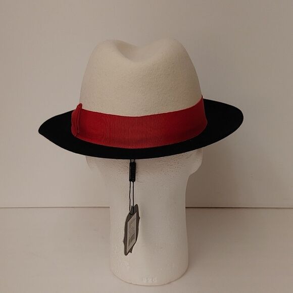 MEN'S MONTIQUE WHITE-BLACK 2 1/4" WIDE BRIM 100% WOOL FELT FEDORA HAT. H82 - Picture 4 of 8